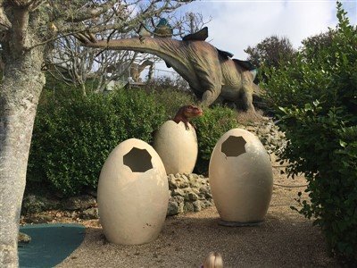Dinosaurus ei voor het maken van een foto
